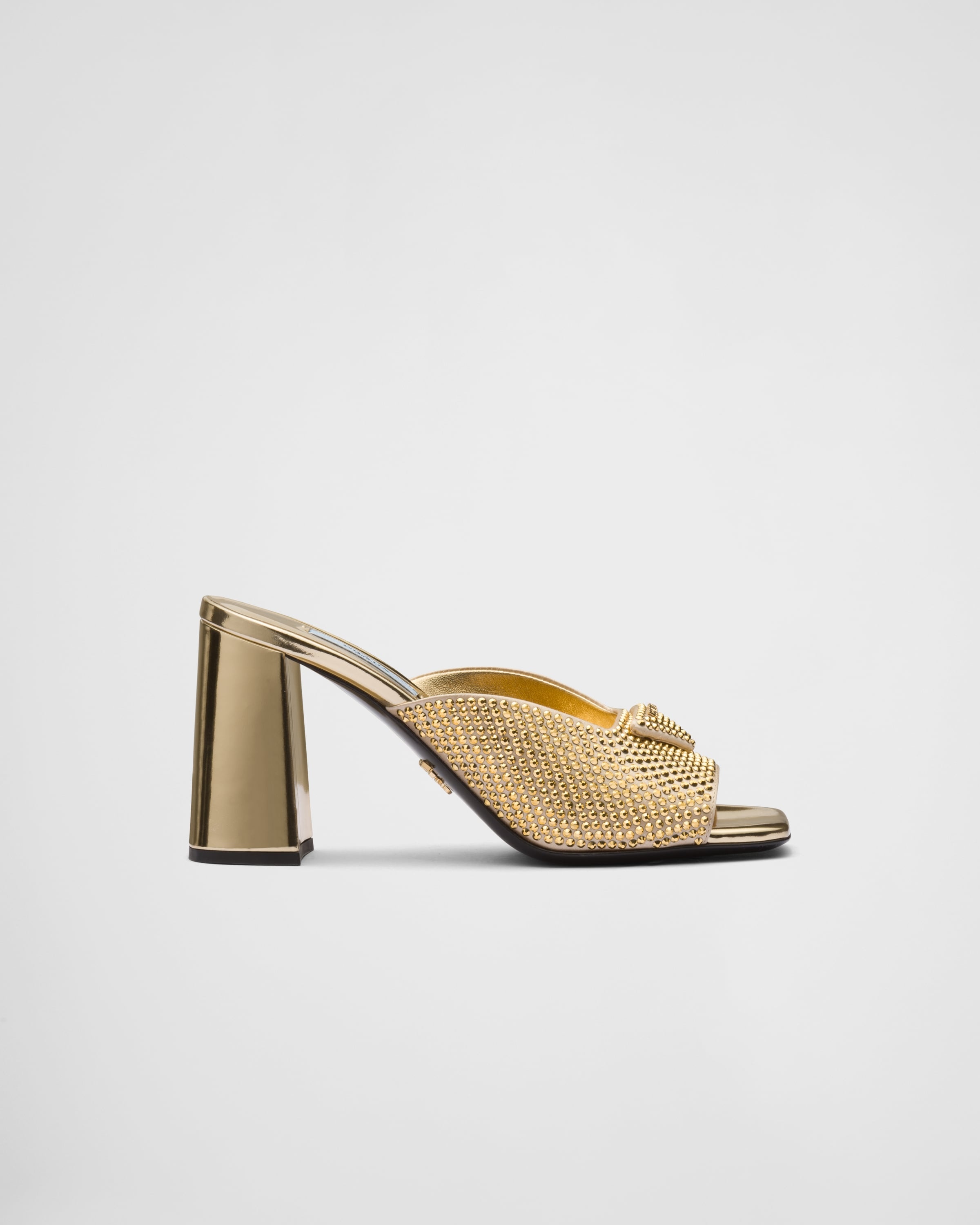 High-heeled satin slides with crystals - 2