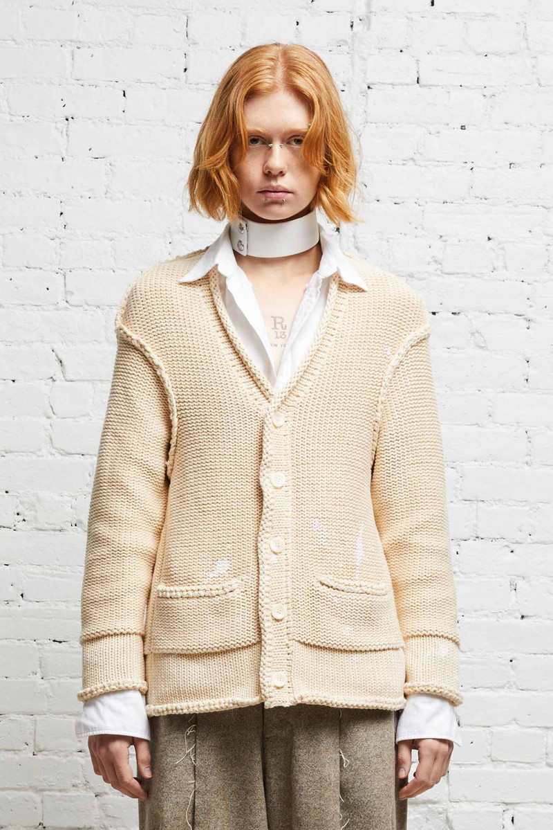 R13 ROLLED EDGE BOXY CARDIGAN - NATURAL outlook