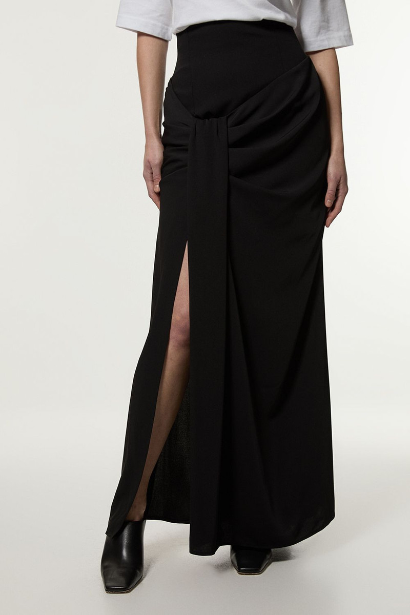 Soft Tailored High Waisted Draped Maxi Skirt 2