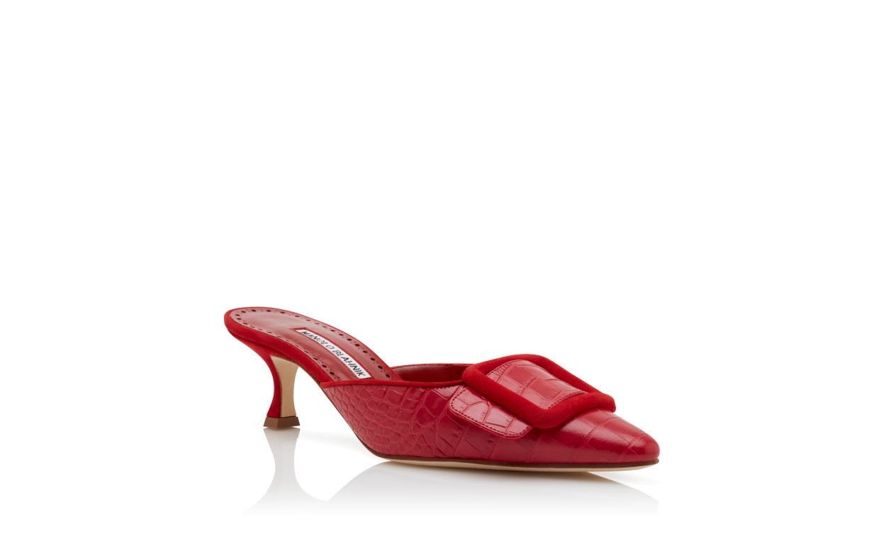 Red Calf Leather Buckle Detail Mules - 3