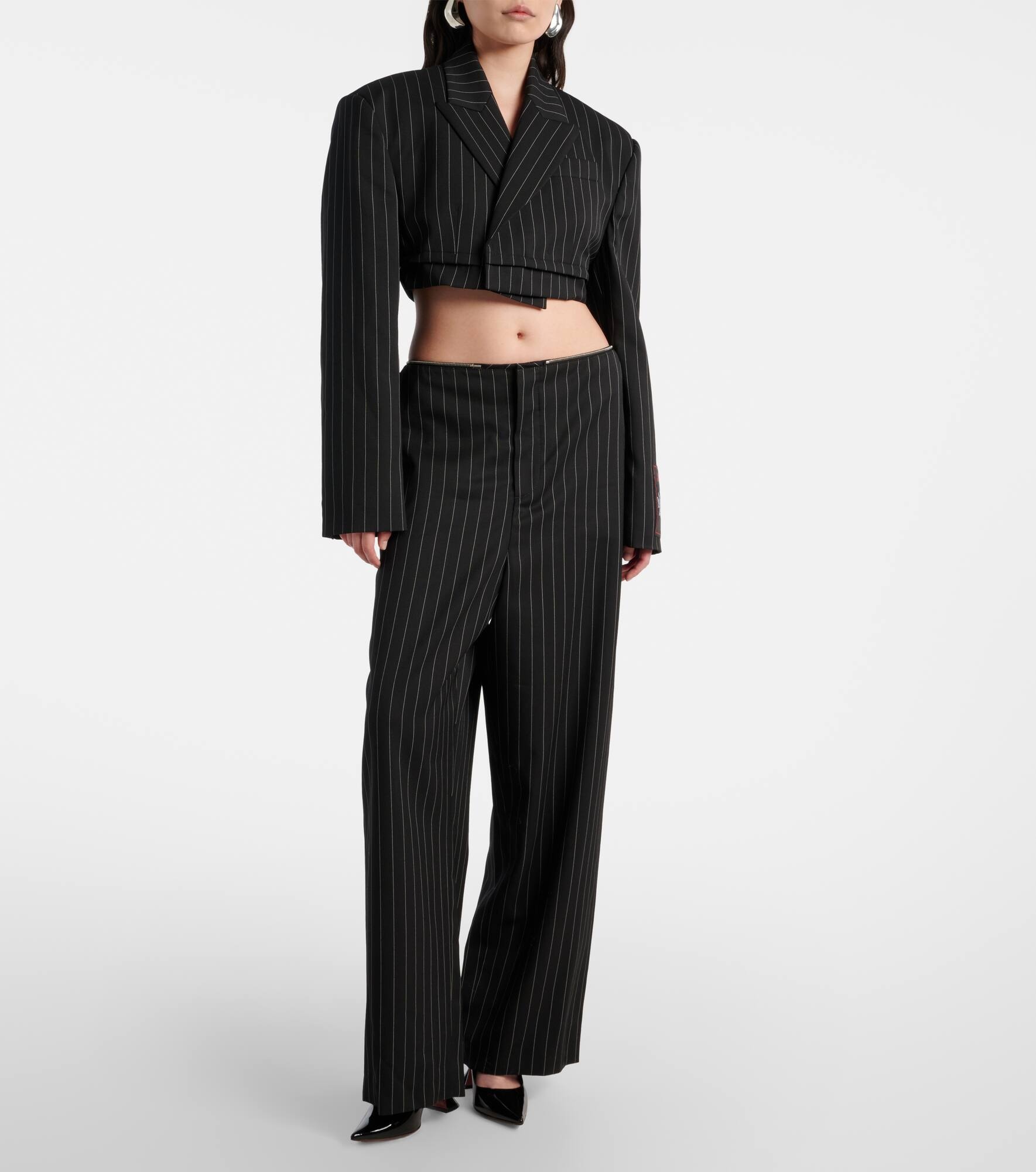 Pinstripe cropped wool blazer - 8