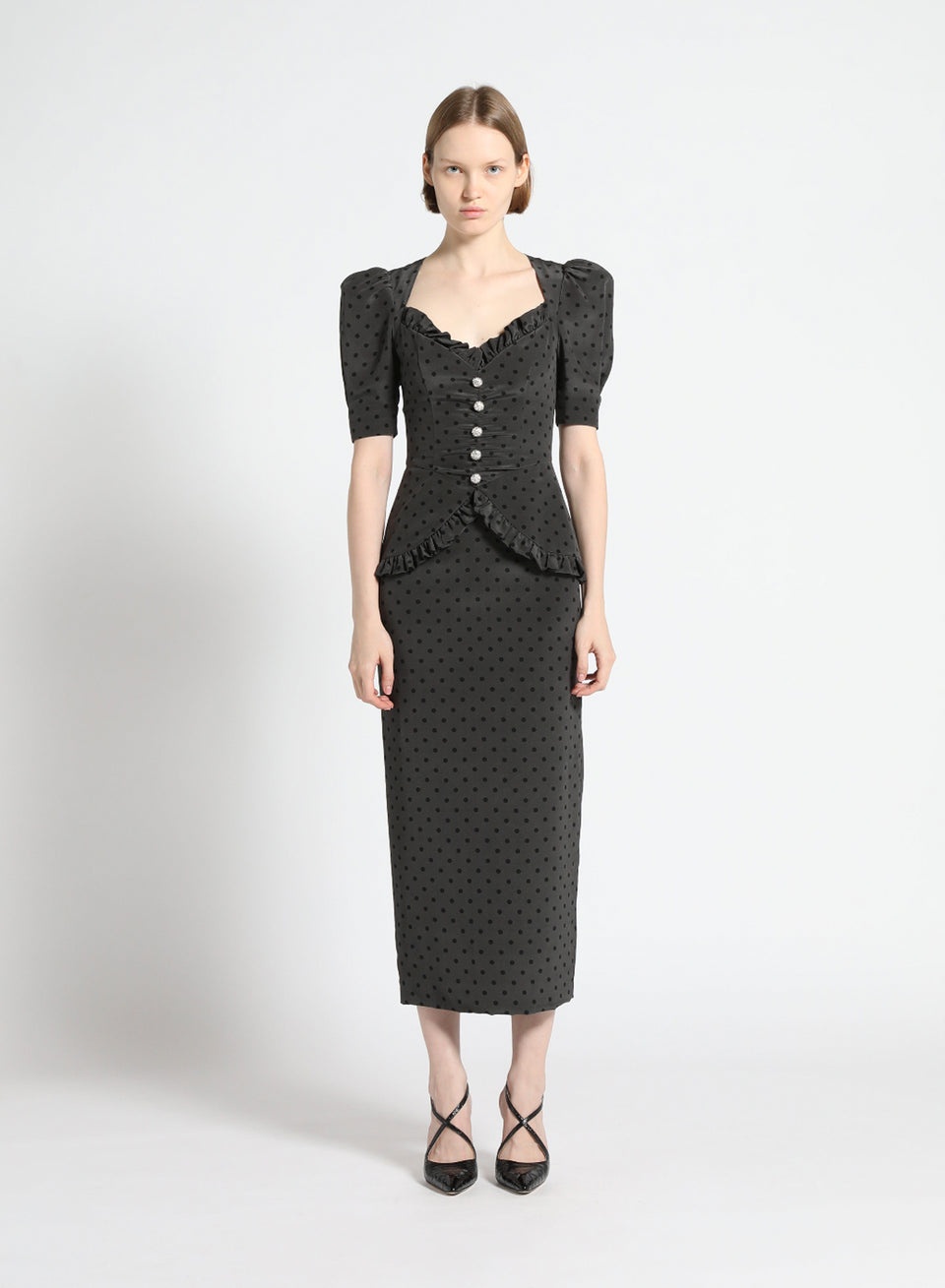 POLKA DOT PRINT SILK DRESS WITH RUFFLE DETAILS - 4