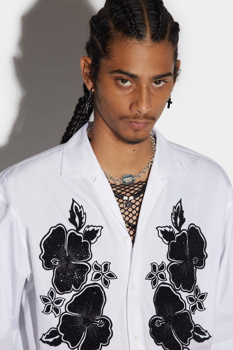 D2 GOTH FLOWER BOWLING DROPPED SHIRT - 4