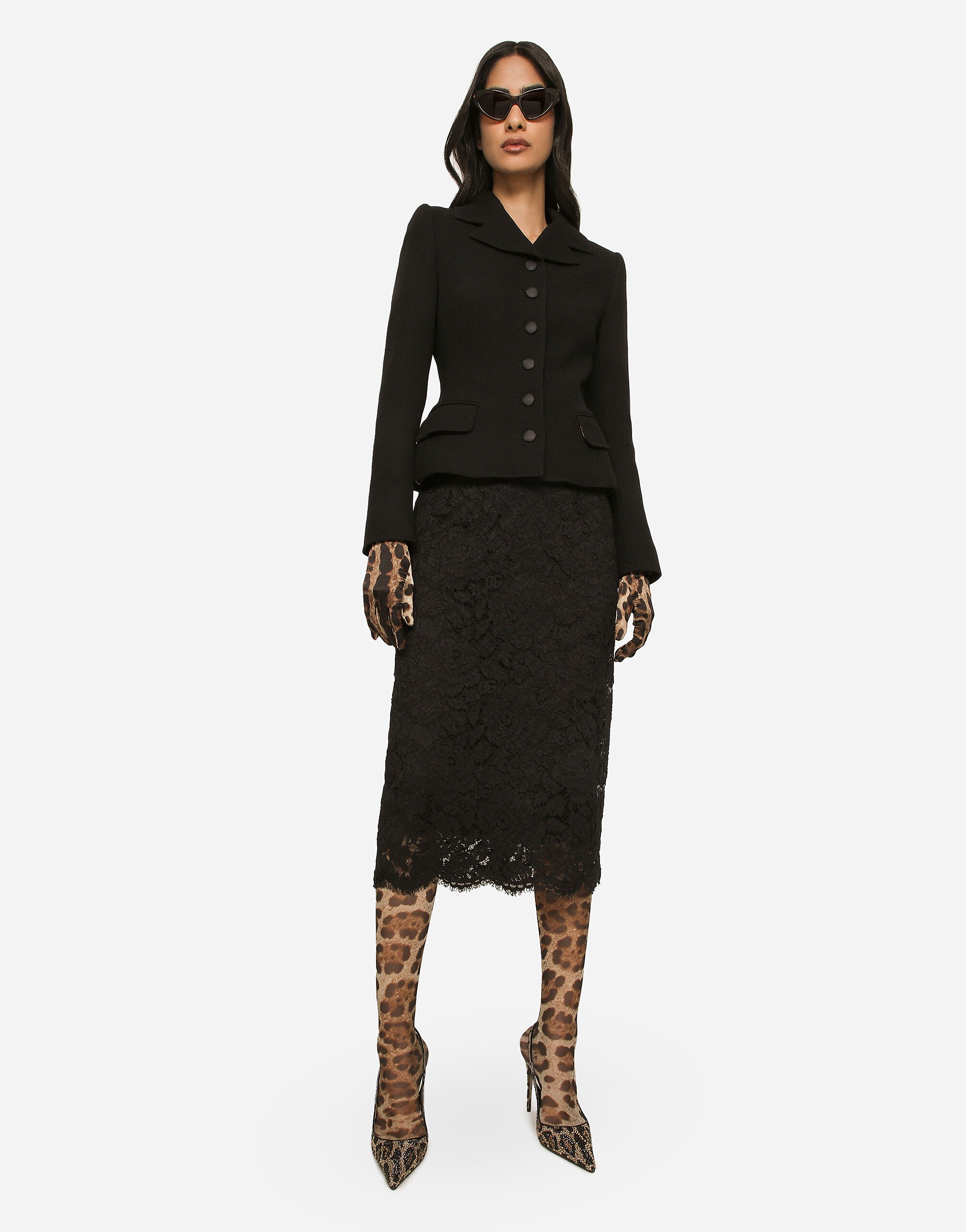 Branded stretch lace midi skirt - 5