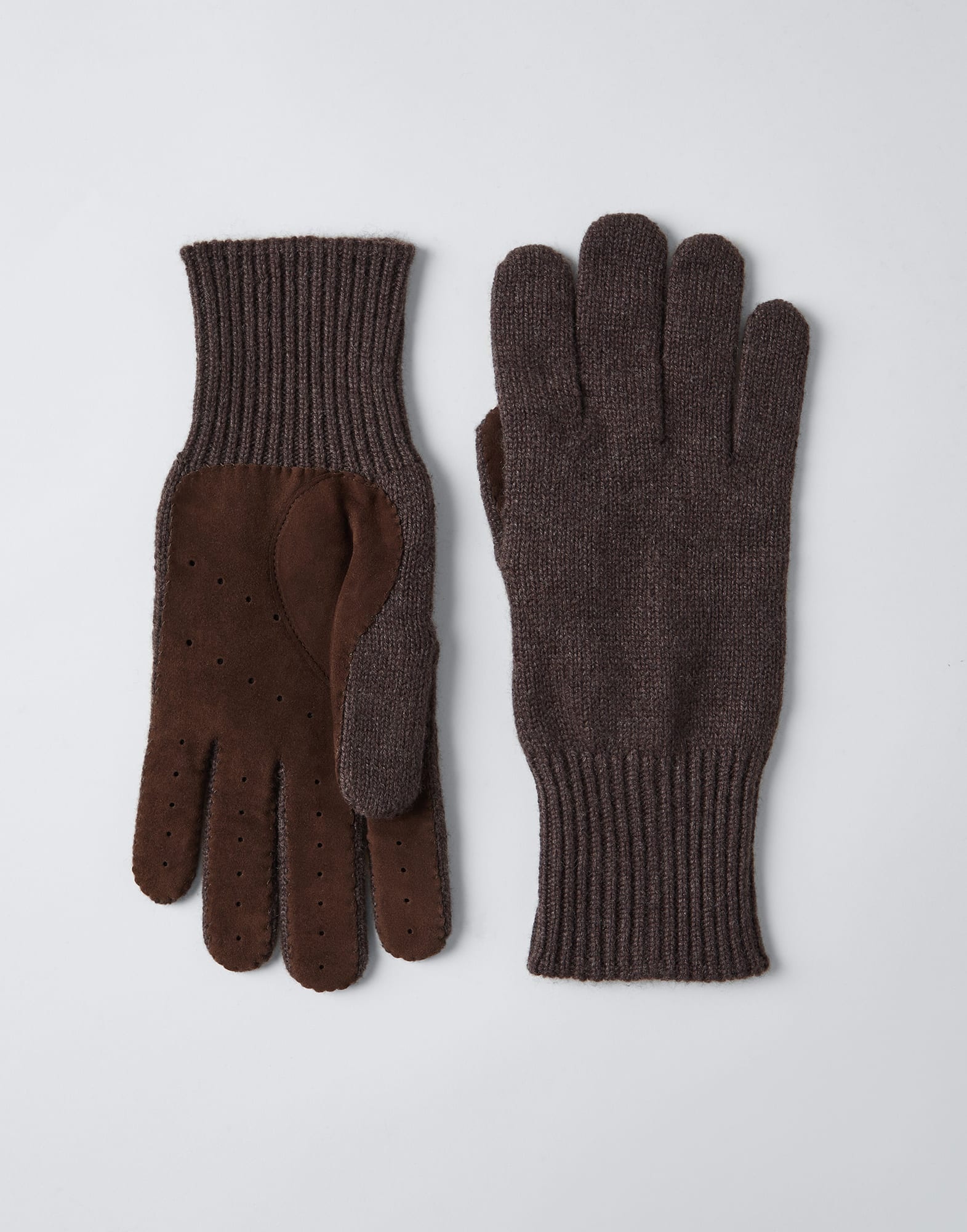 Cashmere knit gloves with suede palm - 1