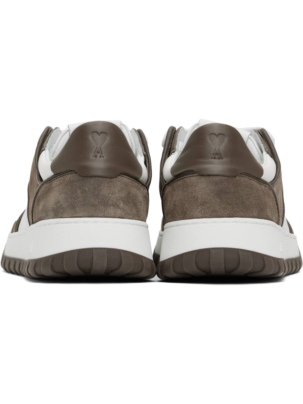 White & Taupe Leather Low Top Walk Sneakers - 2