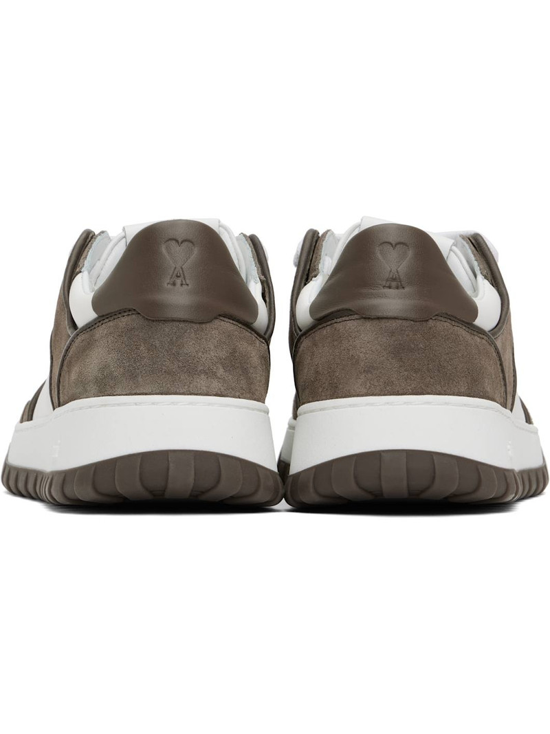 White & Taupe Leather Low Top Walk Sneakers 2