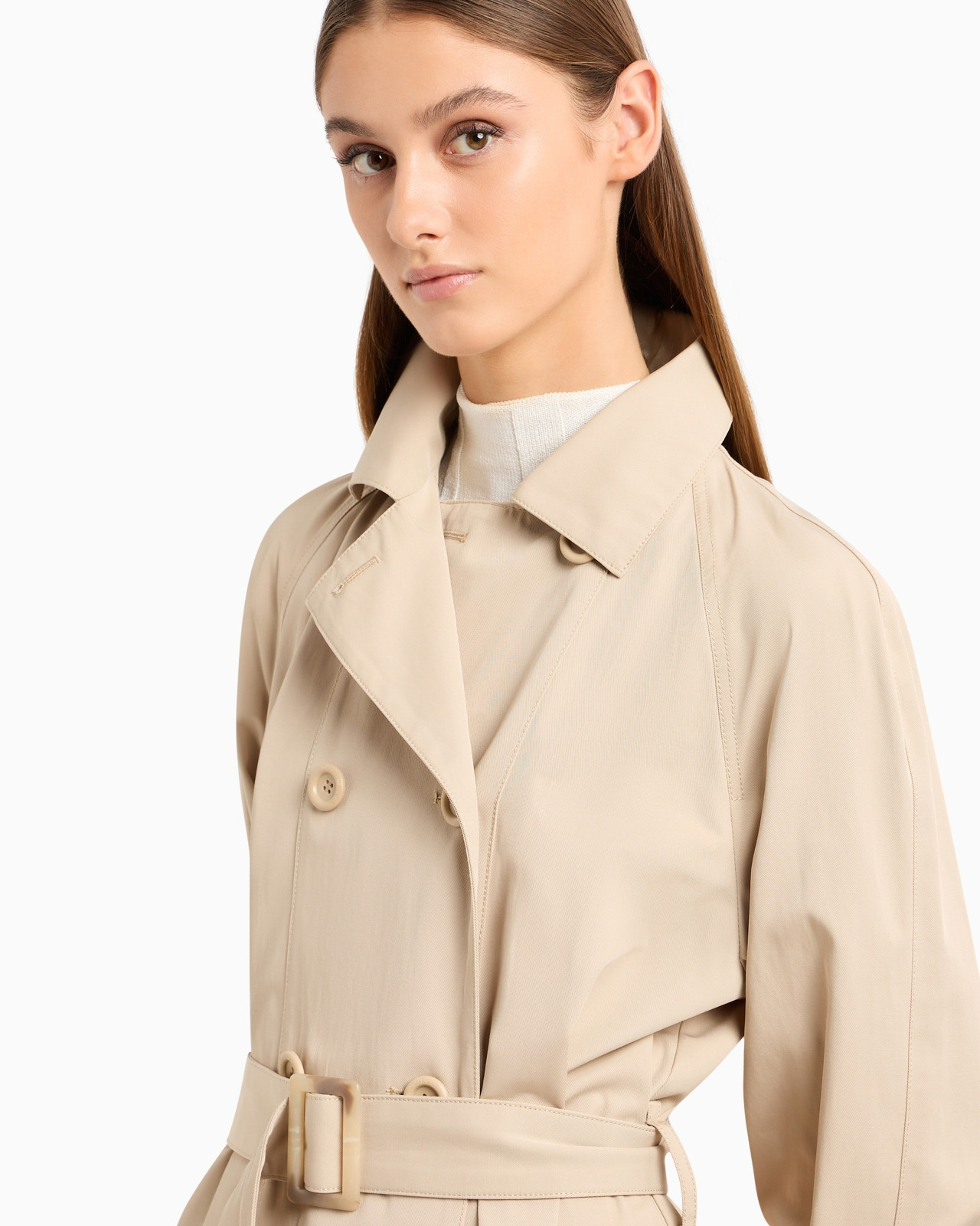 Double-breasted trench coat with belt in water-repellent technical cotton - 6