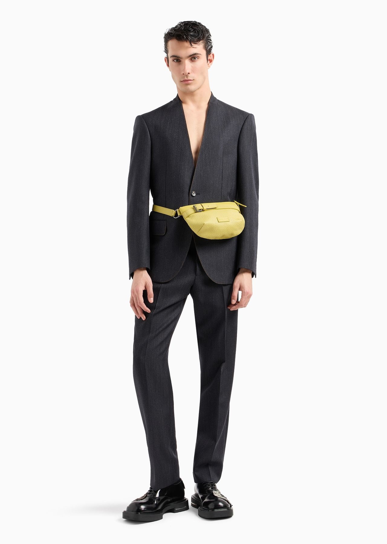 Mouliné wool-blend trousers with chevron motif - 4