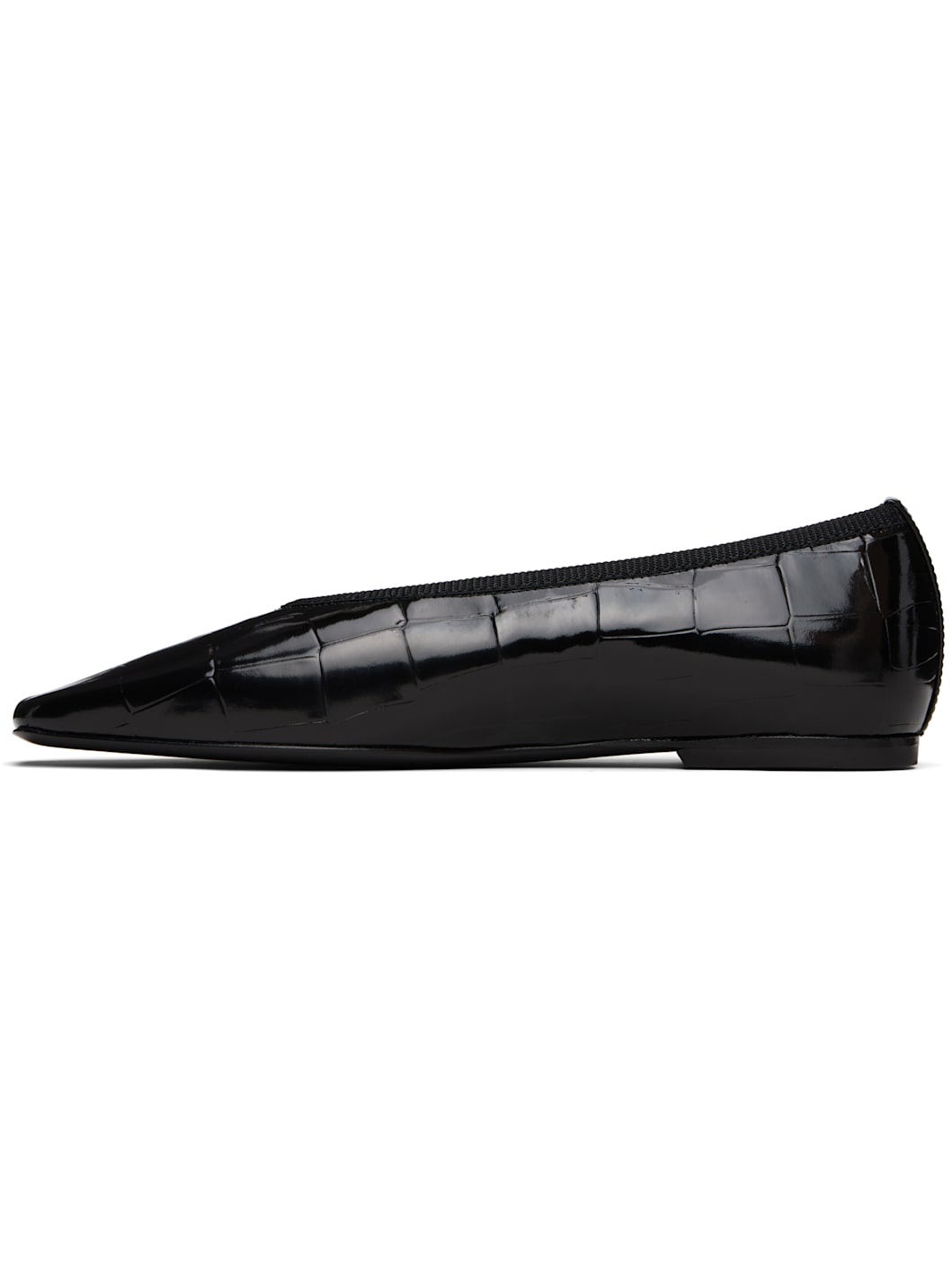 Black Minimalist Croco-Embossed Ballerina Flats - 3