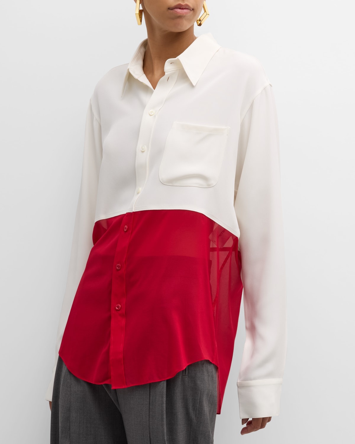 Colorblock Button-Front Office Shirt - 7