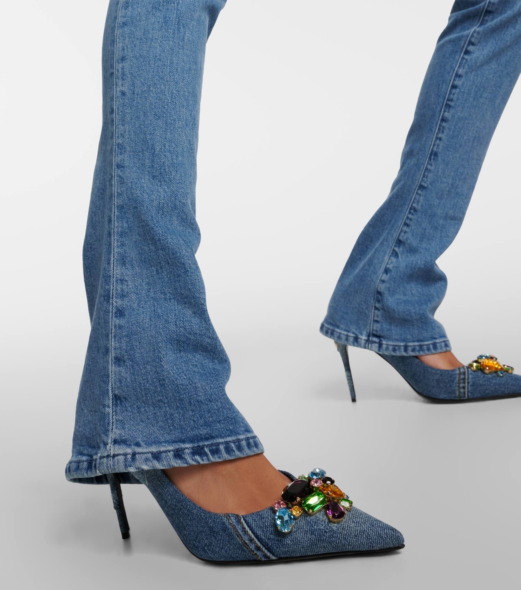 Crystal-embellished denim pumps - 4