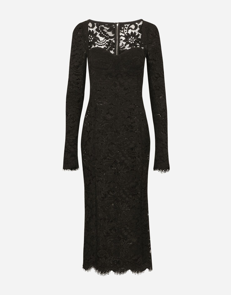 Lace calf-length dress with scalloped detailing - 3