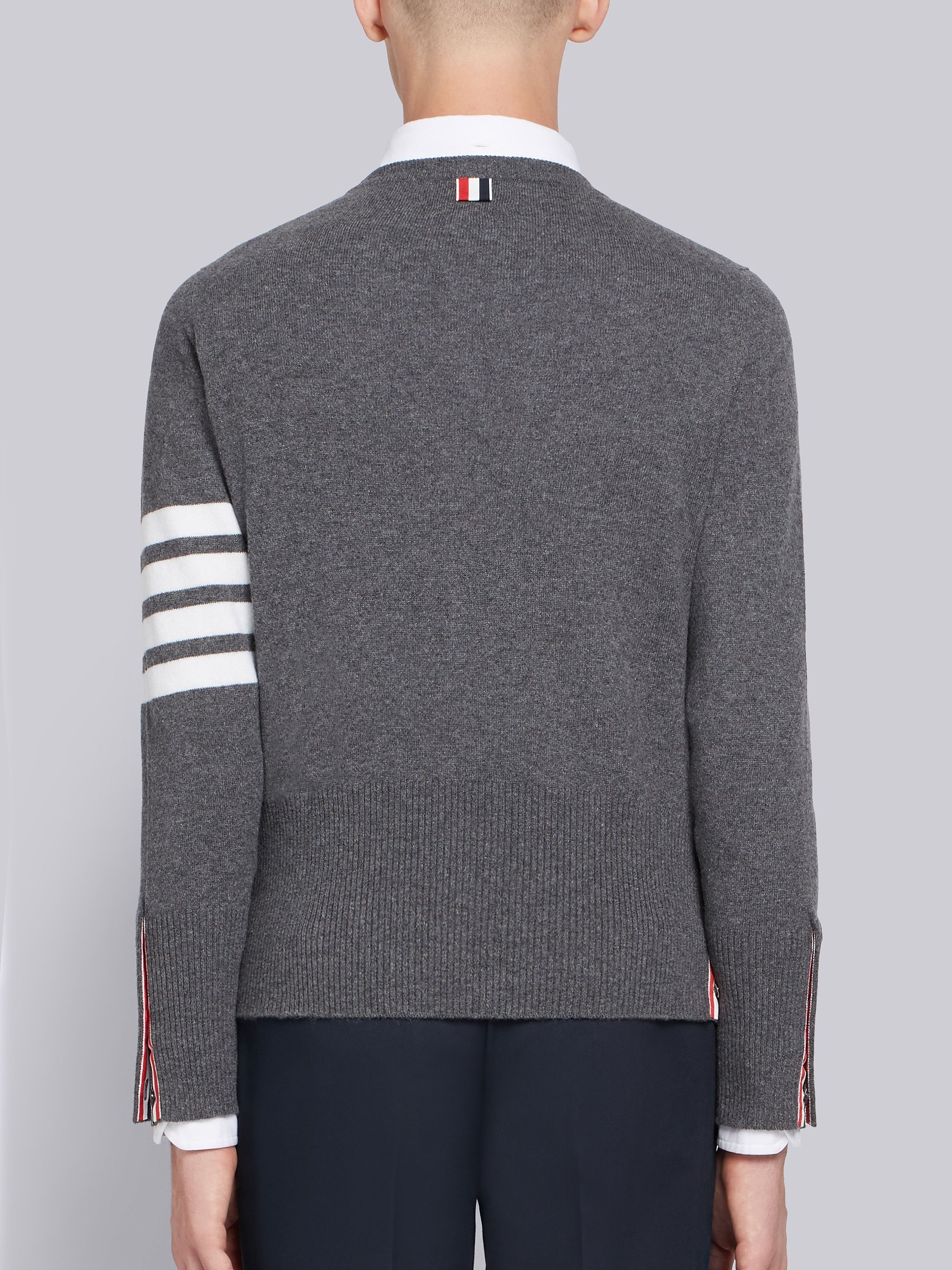 Medium Grey Cashmere 4-bar Crew Neck Pullover - 3