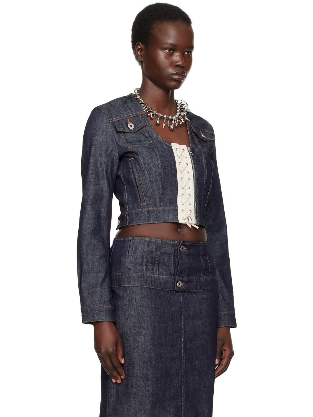 Blue 'The Contrasting Lace-Up' Denim Jacket - 2