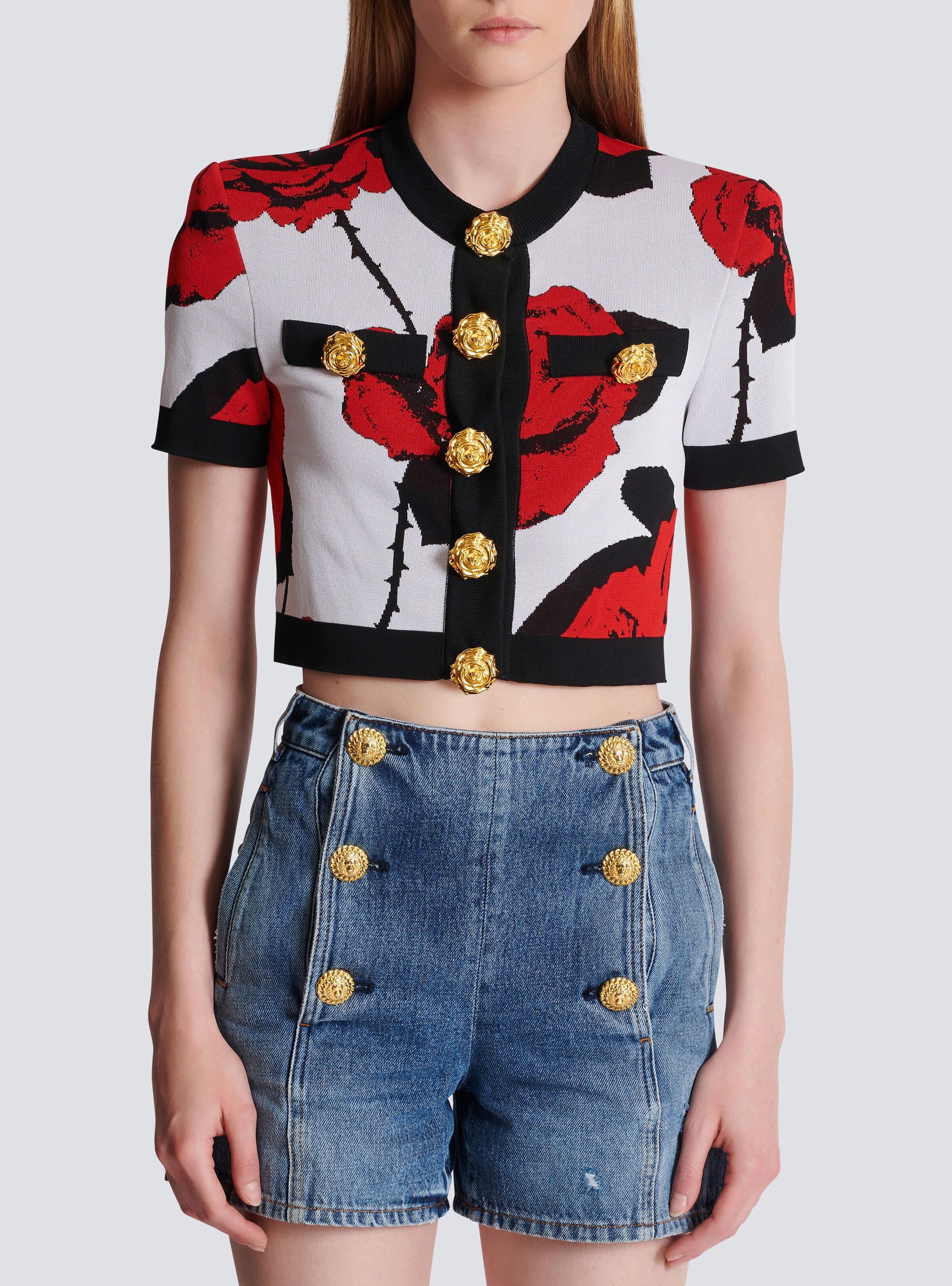 Red Roses jacquard knit cardigan - 5