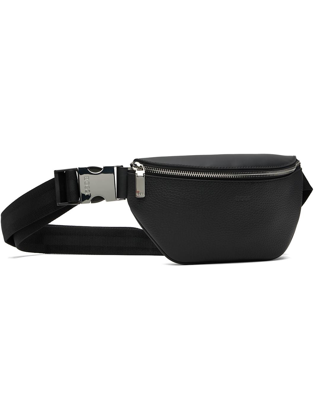 Black Grained Leather Belt Bag - 2