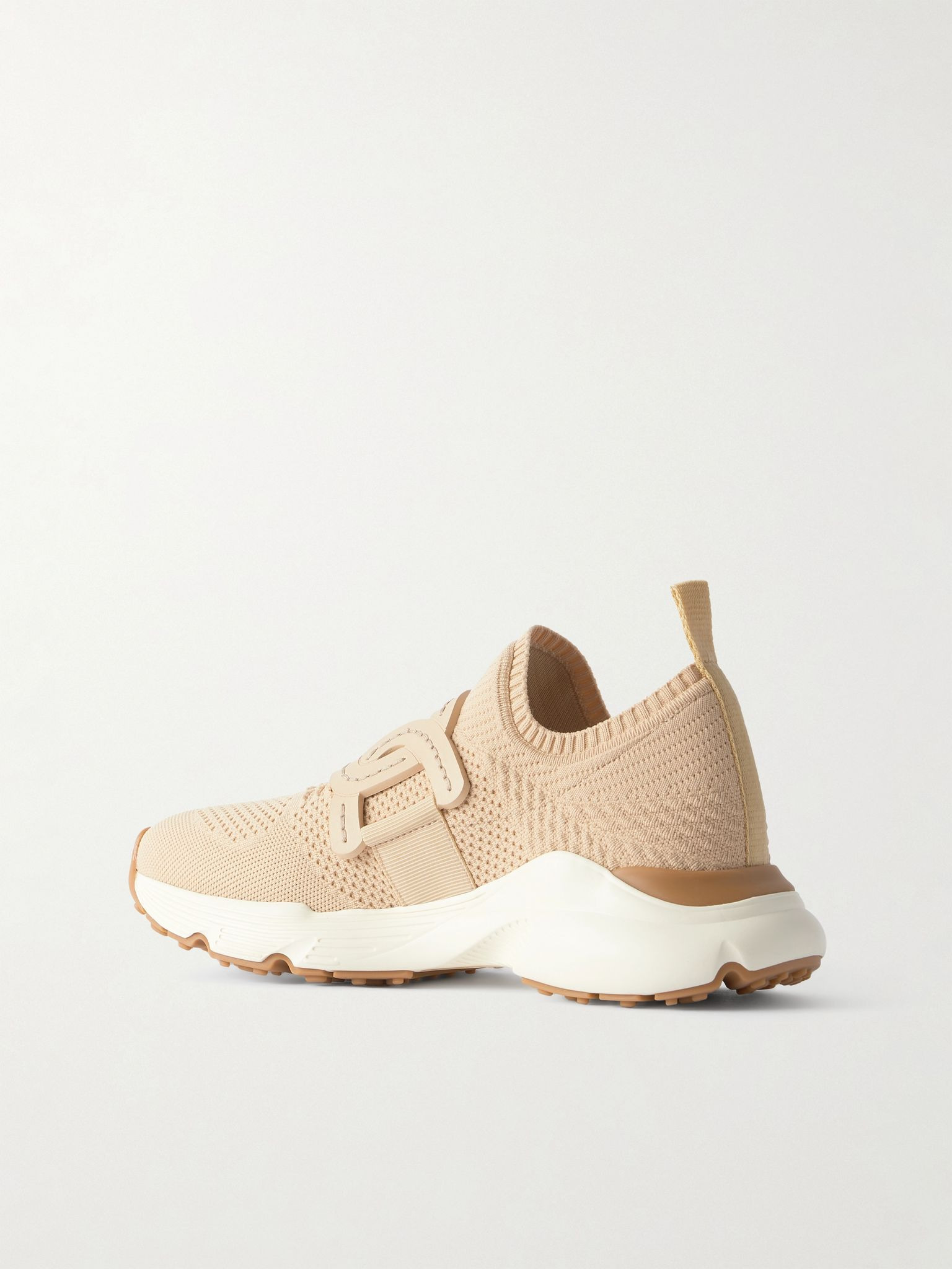 Leather-trimmed stretch-knit slip-on sneakers Beige - 3
