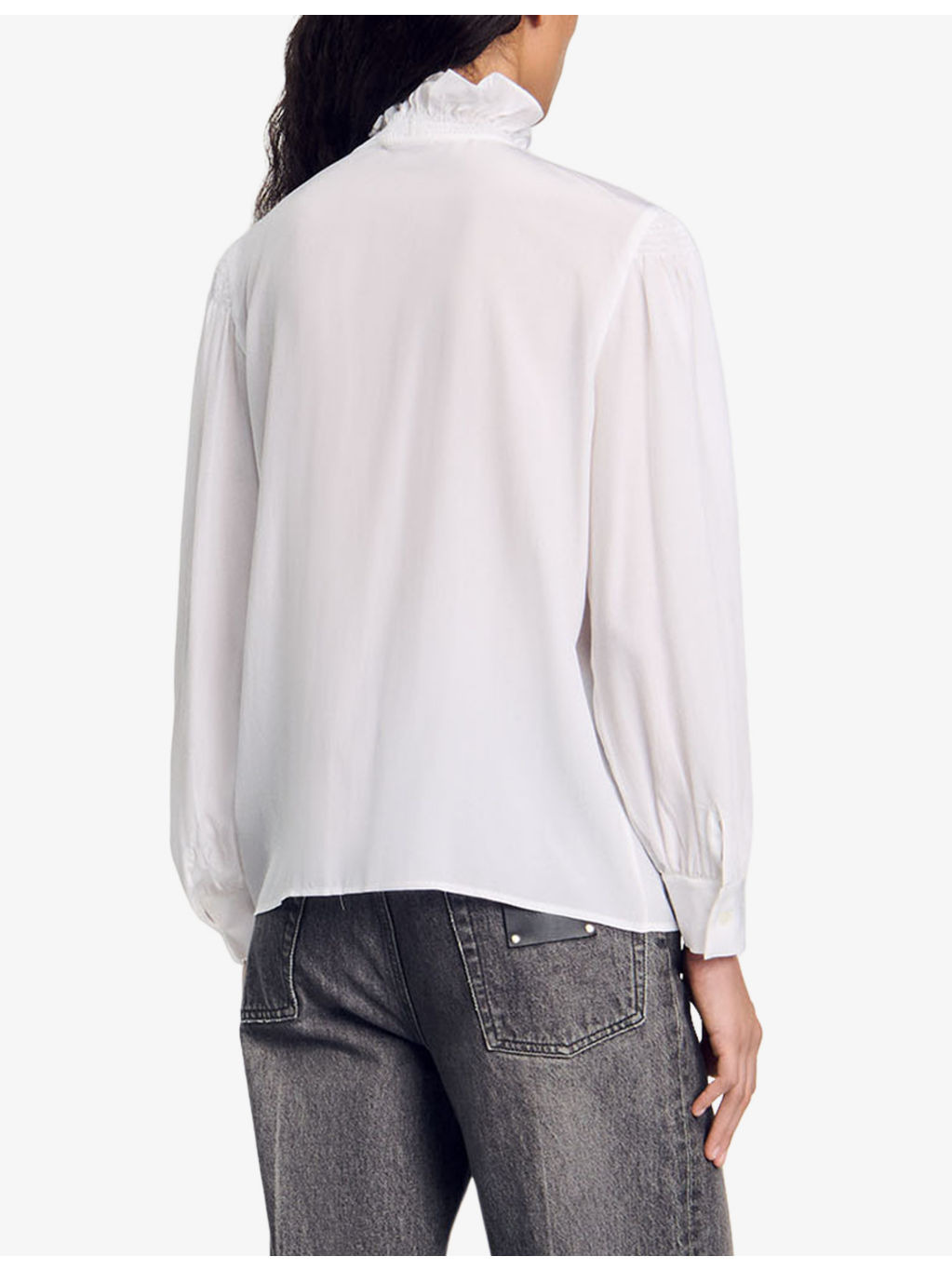 Ruffle-neck long-sleeve silk shirt - 4