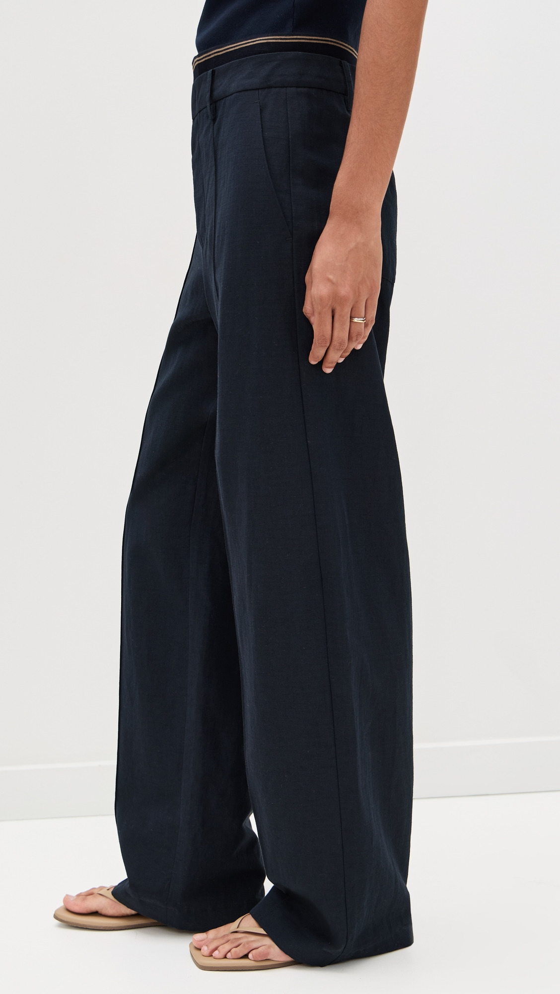 High Waist Rib Trim Trousers - 3