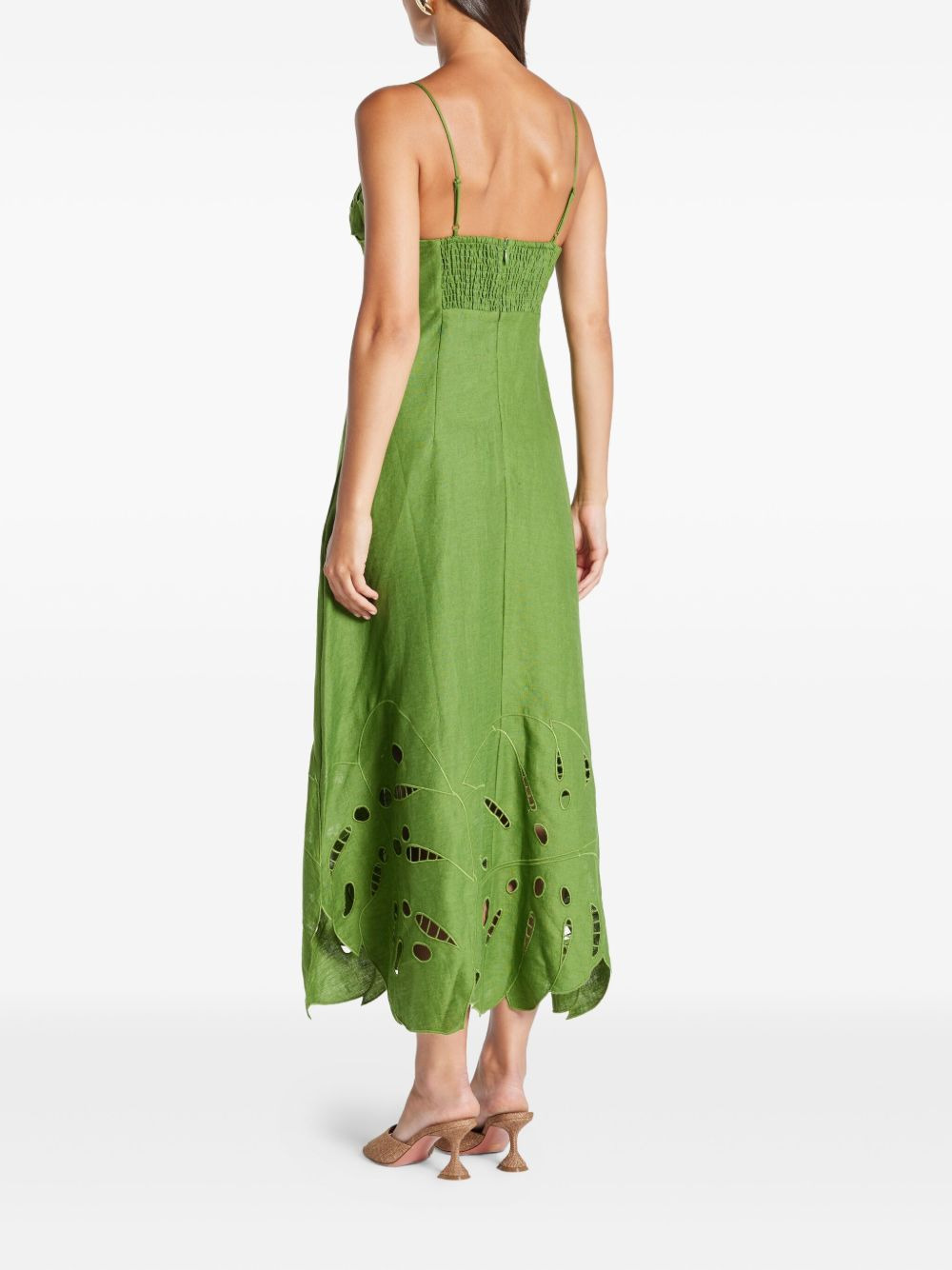 leaf-applique linen midi dress - 4