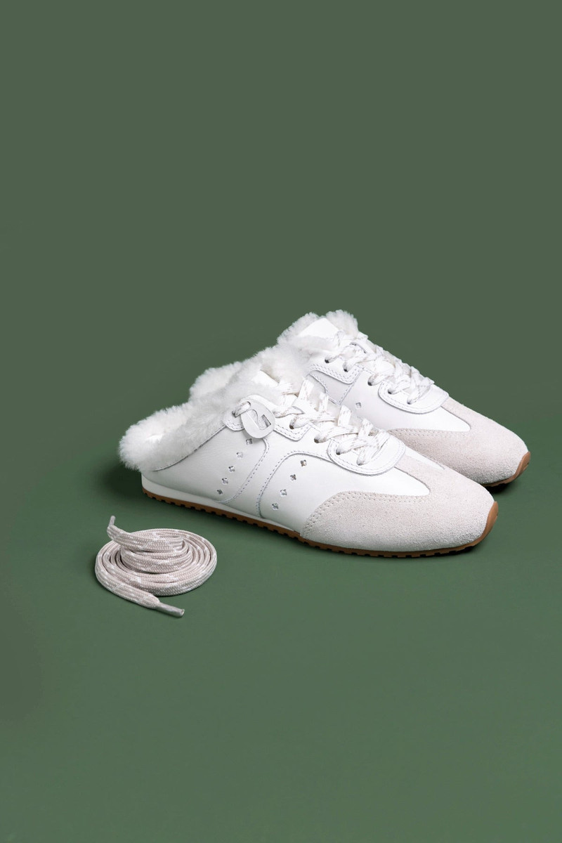 Stella Mule In Mushroom Grey Suede and White Shearling 6