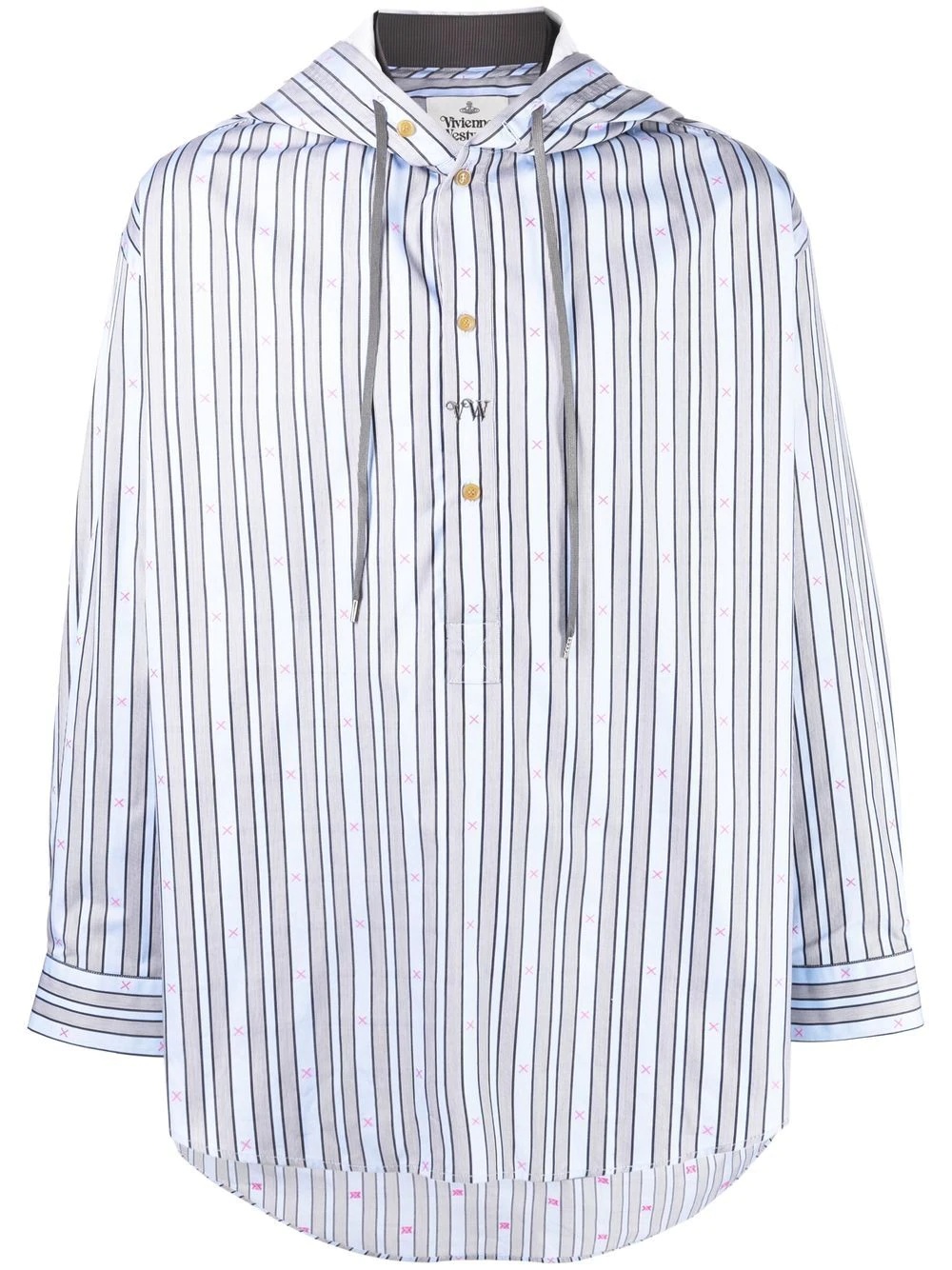 stripe-print hooded shirt - 1