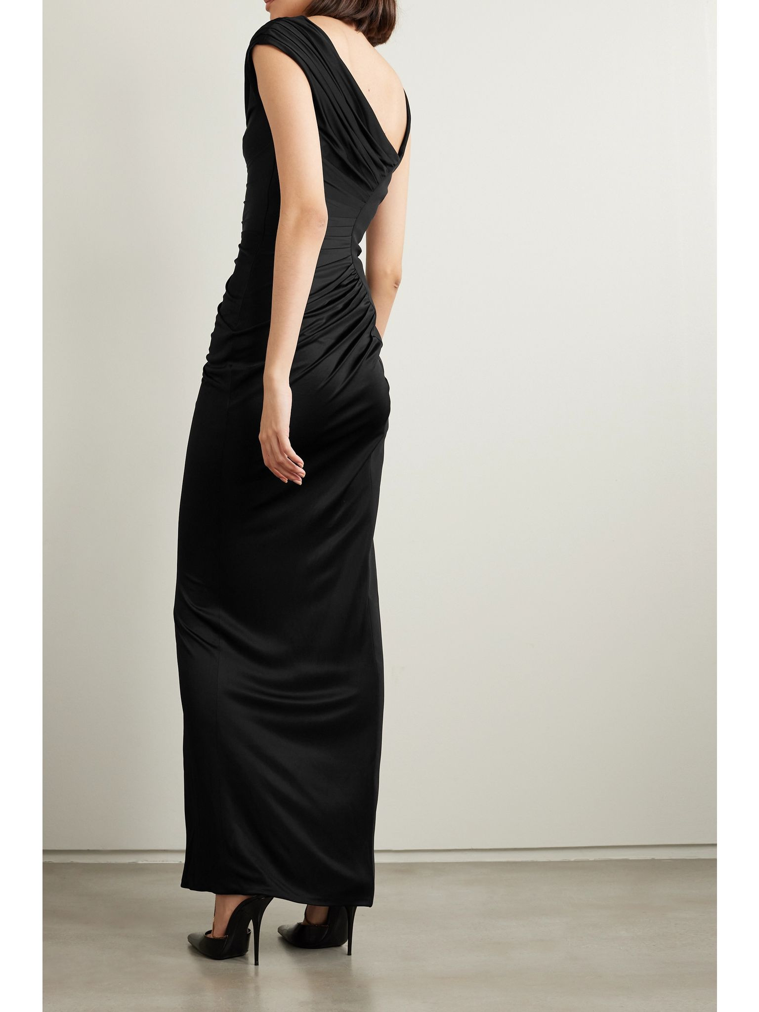 Asymmetric embellished draped jersey and crepe gown Black - 3