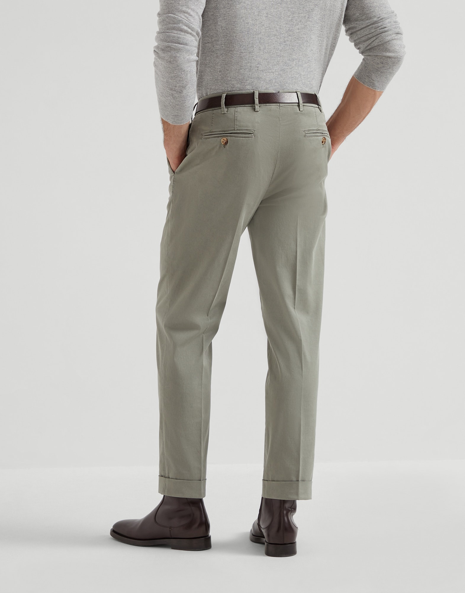Garment-dyed American Pima cotton comfort gabardine Italian fit trousers - 2