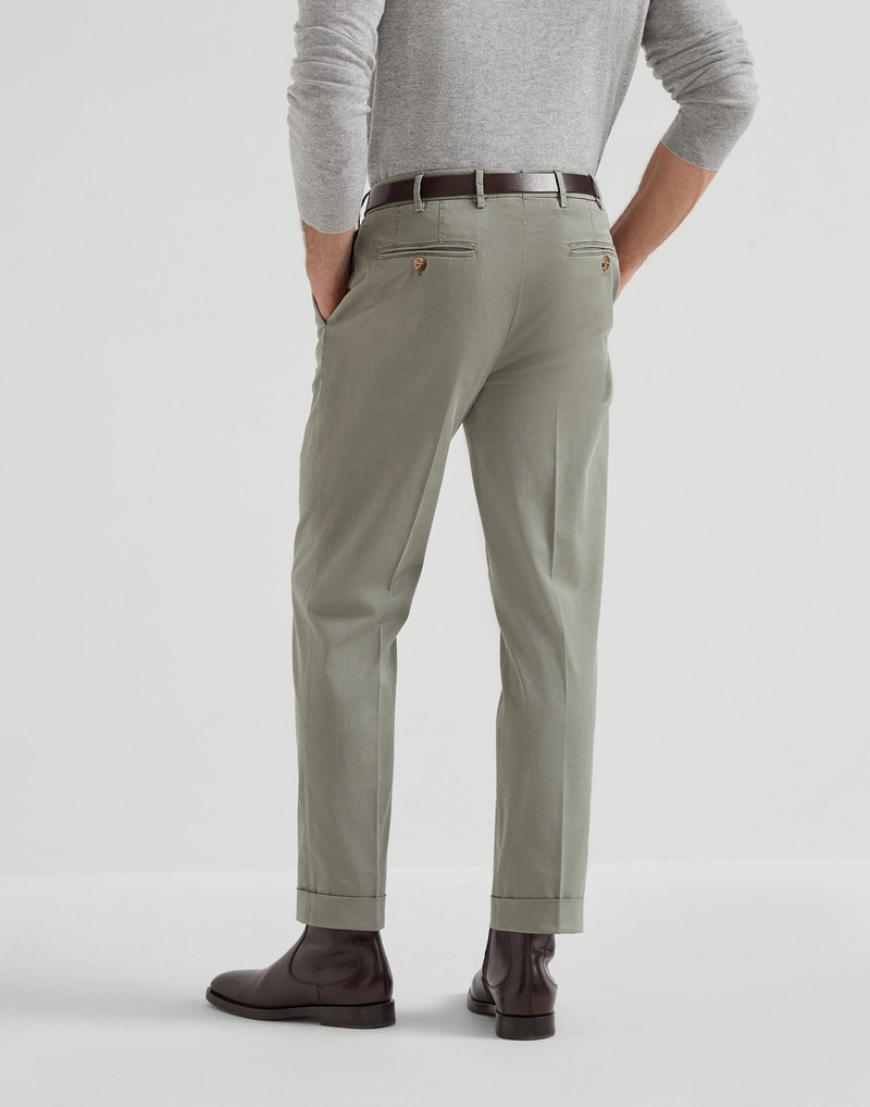 Brunello Cucinelli Garment-dyed American Pima cotton comfort gabardine Italian fit trousers outlook
