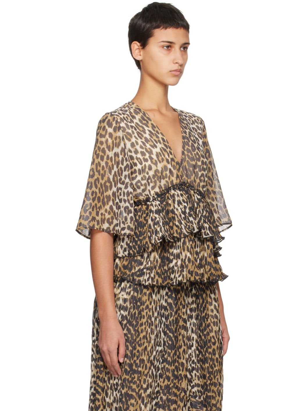 Brown Pleated Blouse - 2