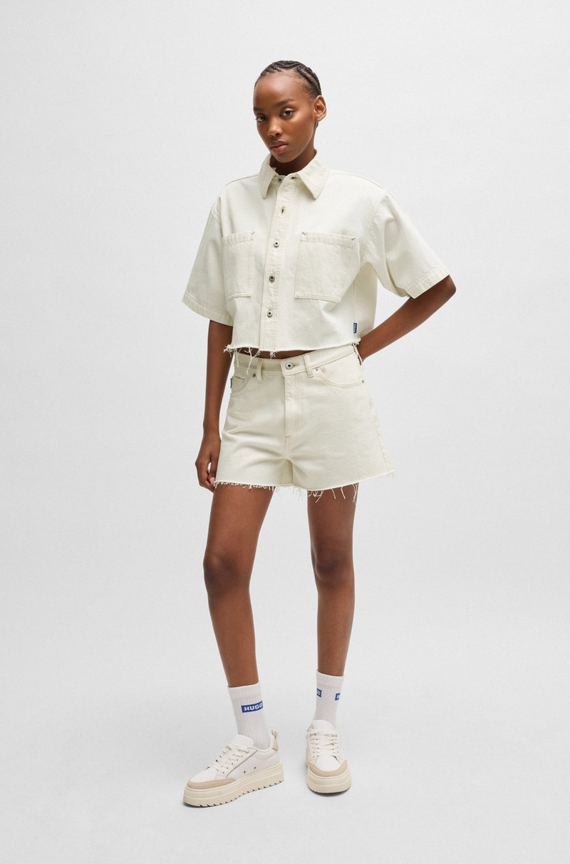 HUGO CROPPED ECRU-DENIM BLOUSE WITH RAW HEM outlook