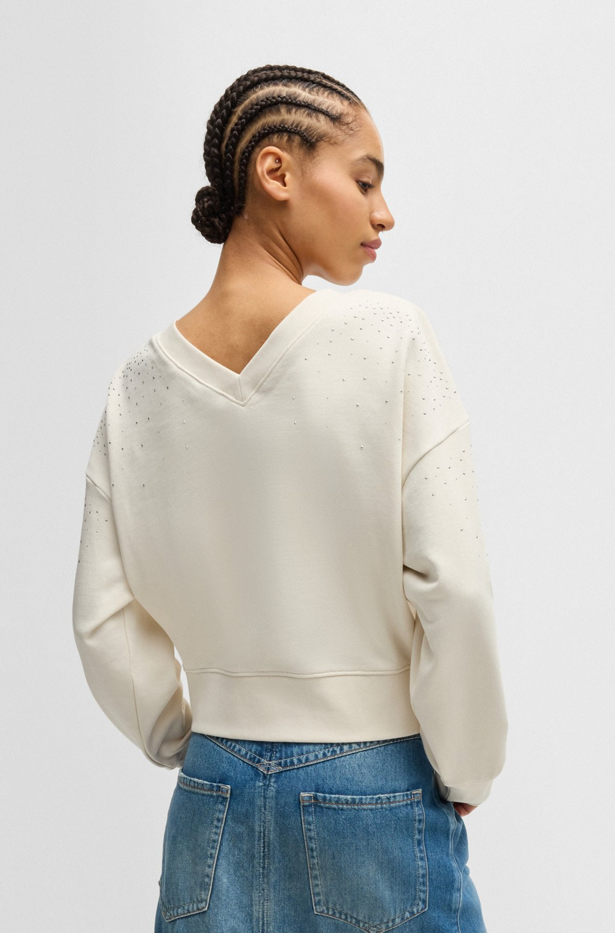 EMBELLISHED SWEATSHIRT IN COTTON TERRY WITH RIBBED TRIMS - 4