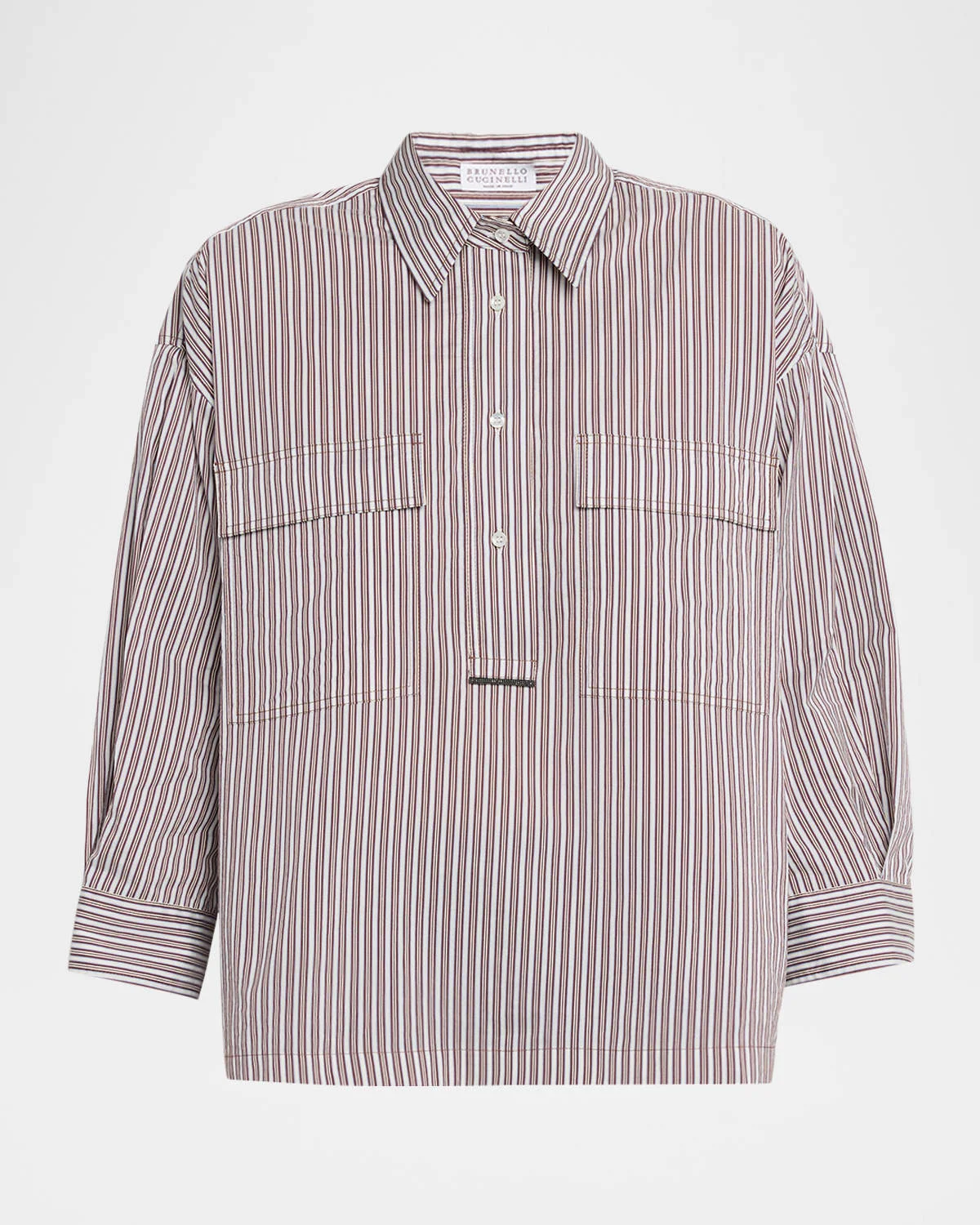 Striped Crispy Cotton Silk Utility Shirt - 1