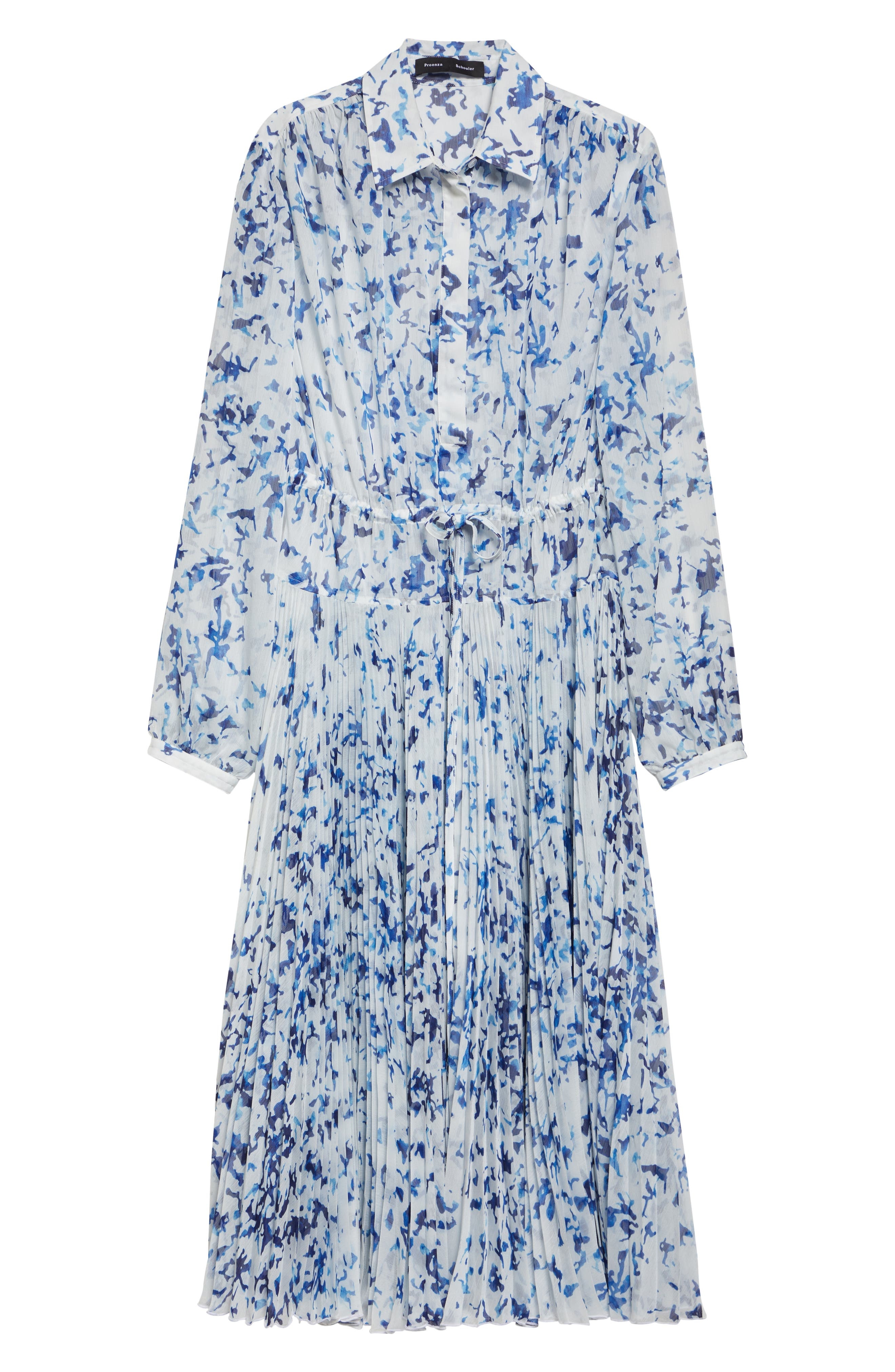 Proenza Schouler Jones Long Sleeve Pleated Crinkle Chiffon Shirtdress in Off White Multi at Nordstro - 5
