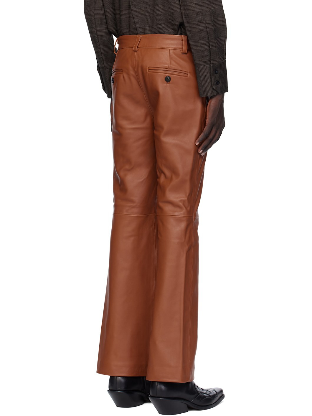 Orange Flare Leather Pants - 3