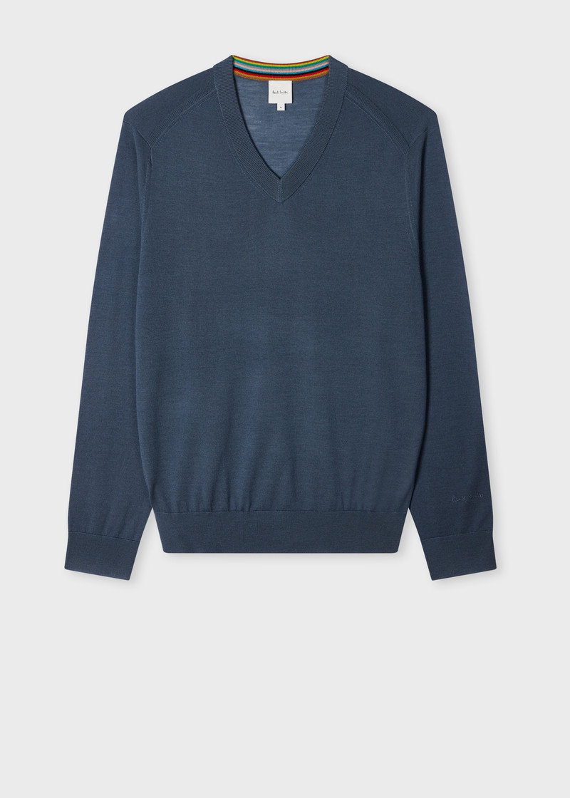 Stone Blue Merino V-Neck Sweater 1