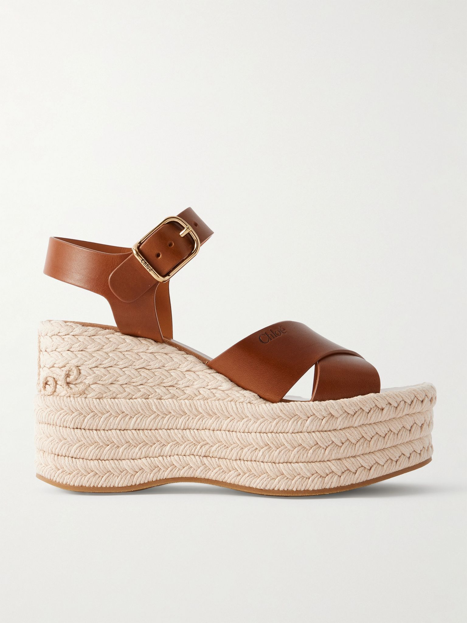 Isla leather platform wedge sandals Tan - 1