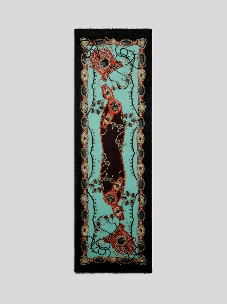 WOOL AND CASHMERE SCARF WITH JEWEL MOTIF - 1