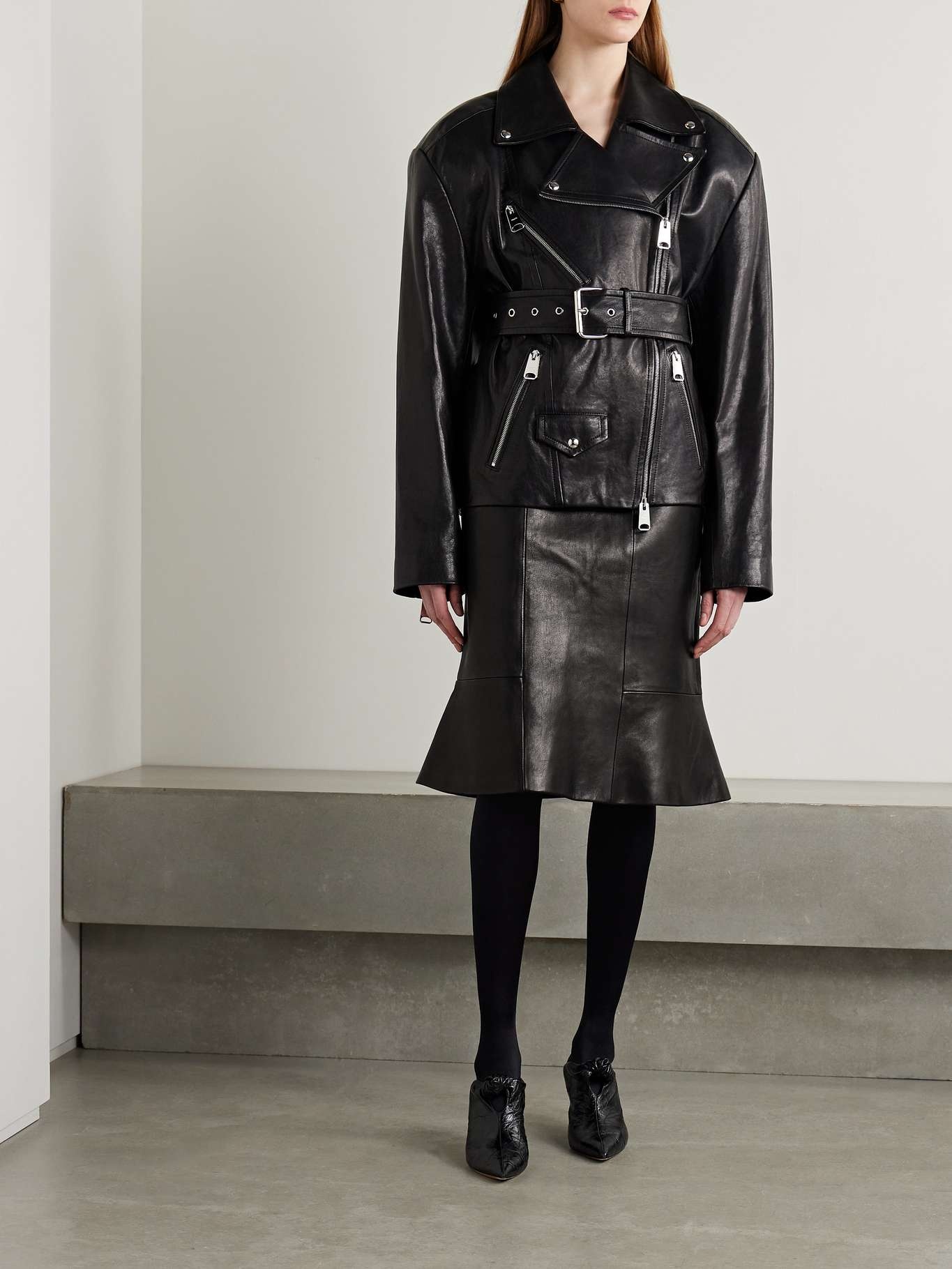 Francine paneled leather midi skirt - 2