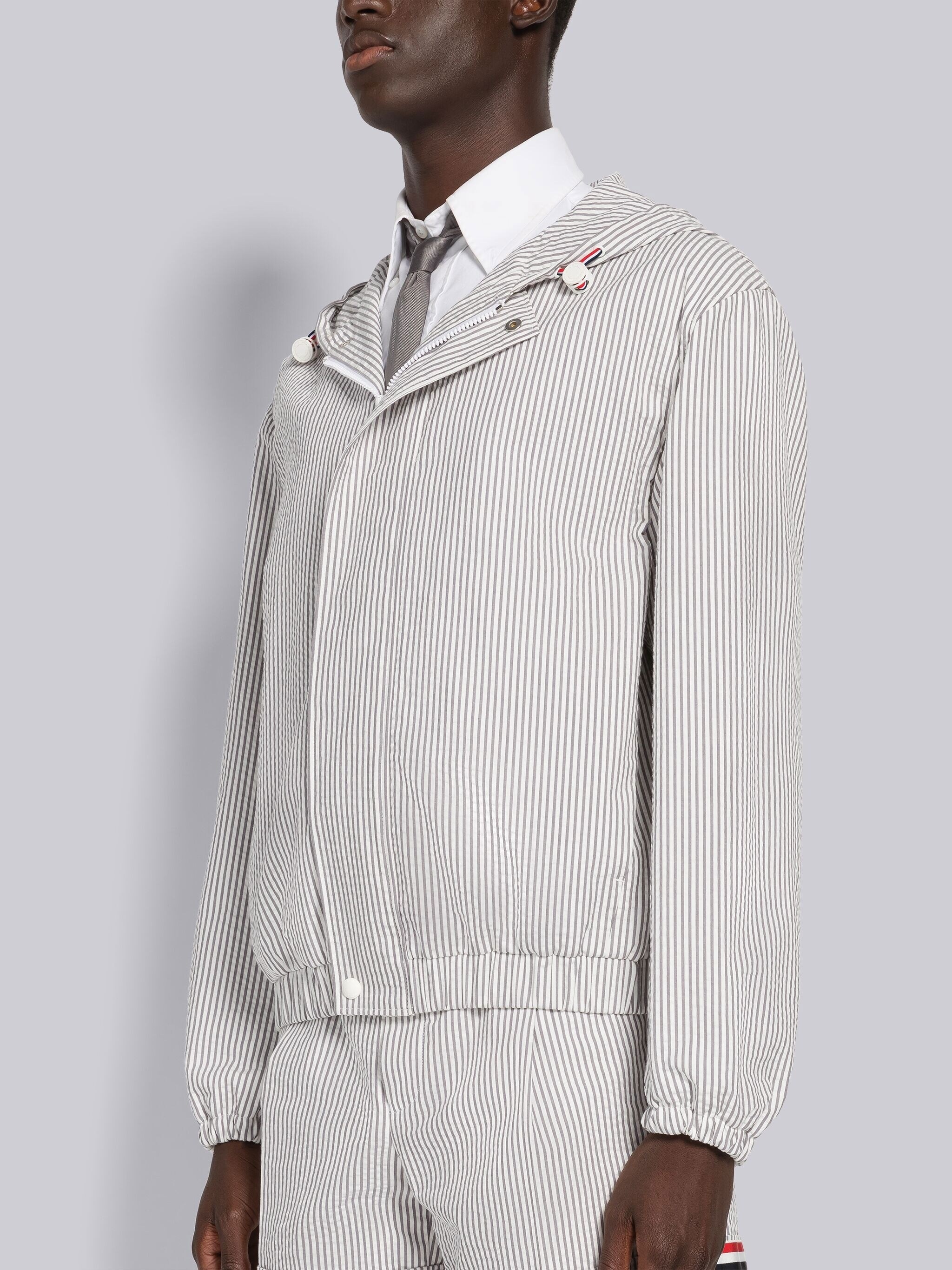 Seersucker Zip Front Relaxed Hoodie Jacket - 2