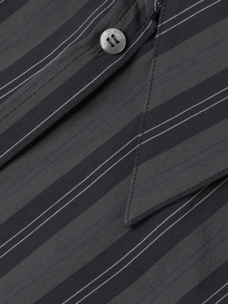 Women's Striped Long-Cuff Button-Up Shirt - Navy Blue 6