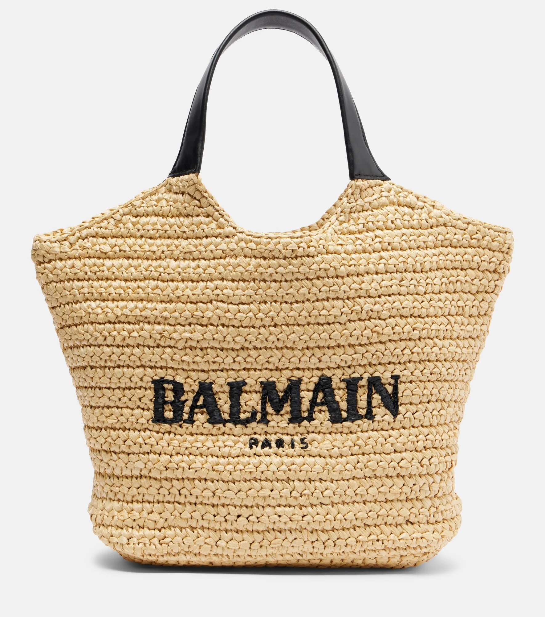Logo raffia-effect top-handle bag - 1