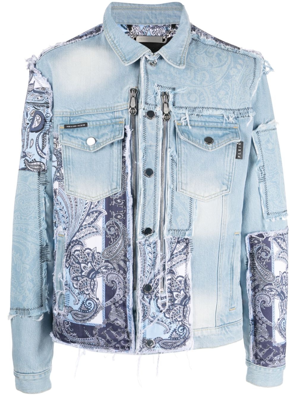 paisley bandana-print denim jacket - 1