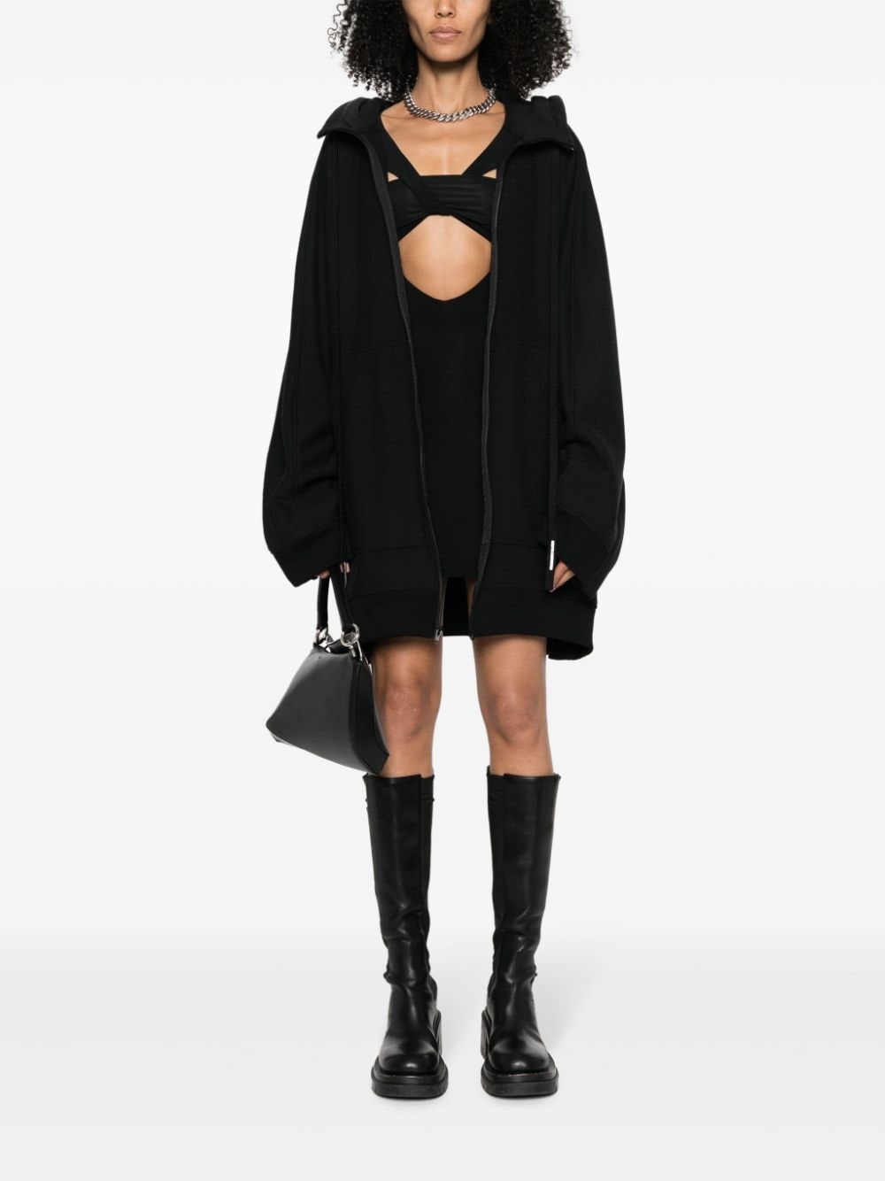 panelled zipped cotton hoodie - 4