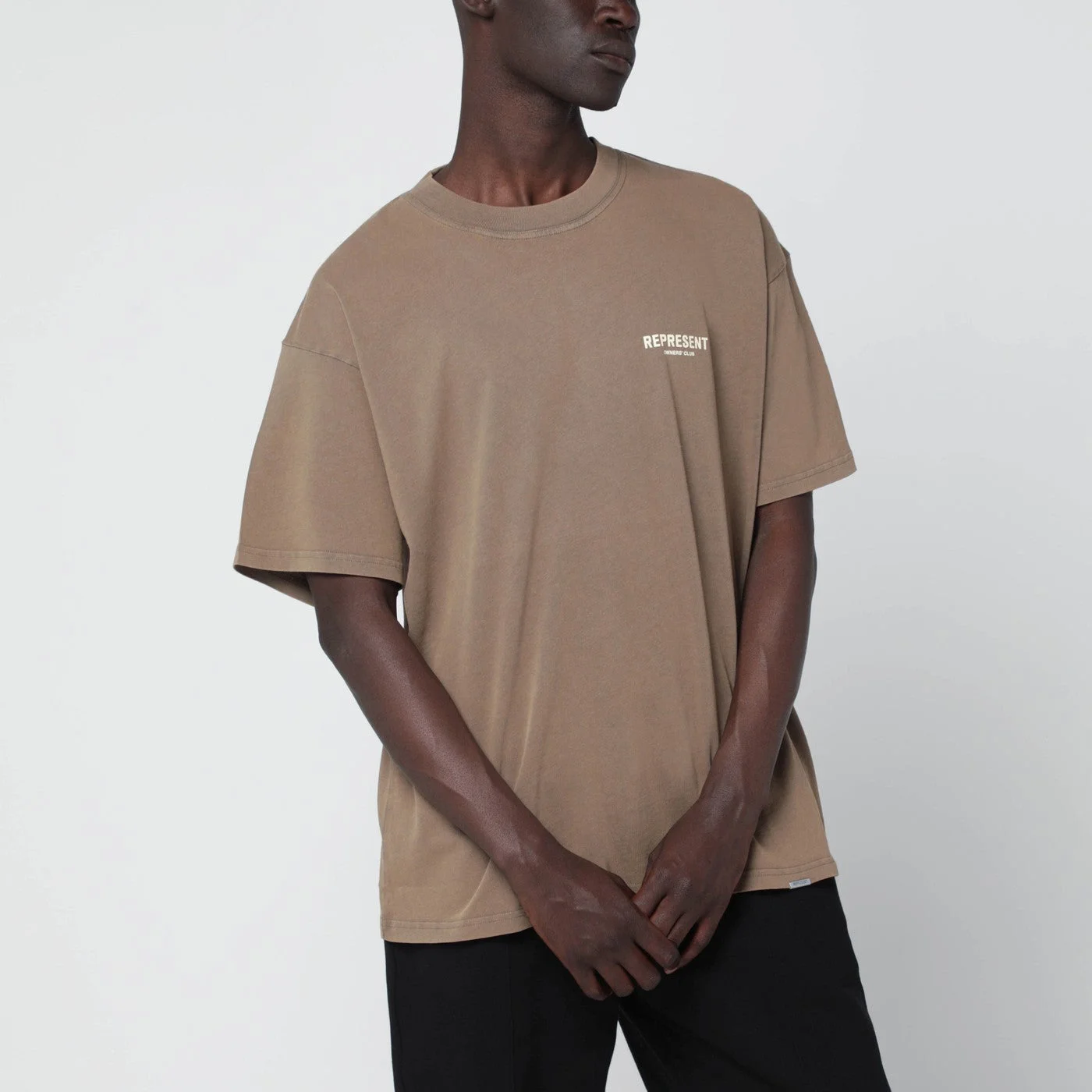 Light brown cotton T-shirt with logo - 1