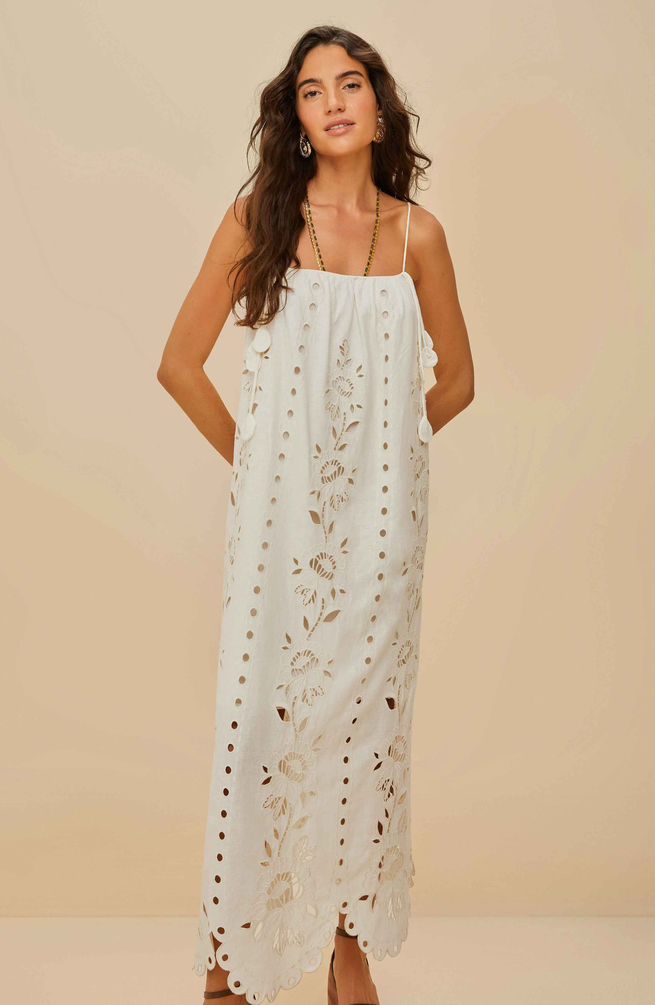 FARM Rio Richelieu Embroidered Maxi Sundress in Off-White at Nordstrom - 3