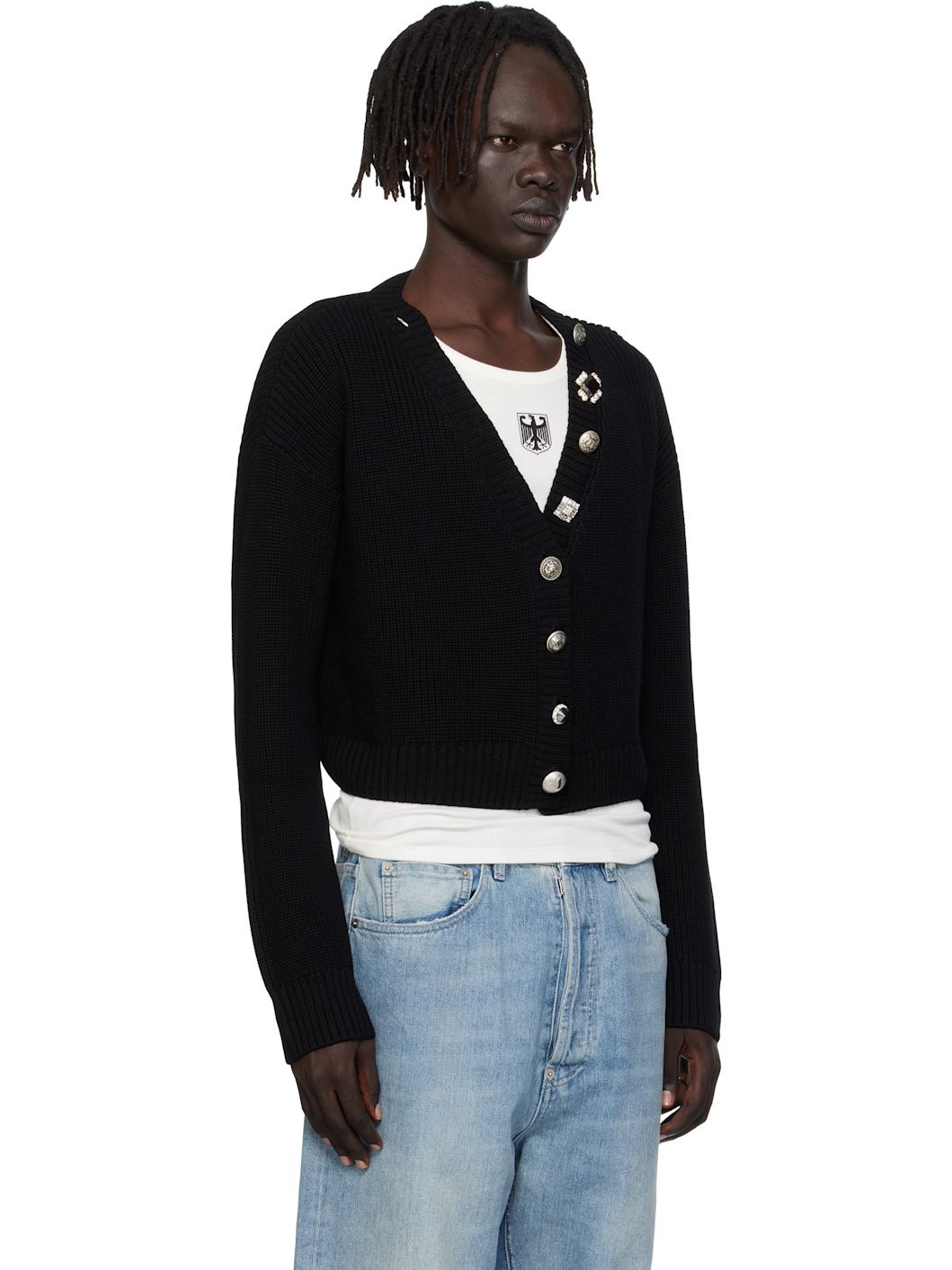 Black Fancy Button Mini Cardigan - 2