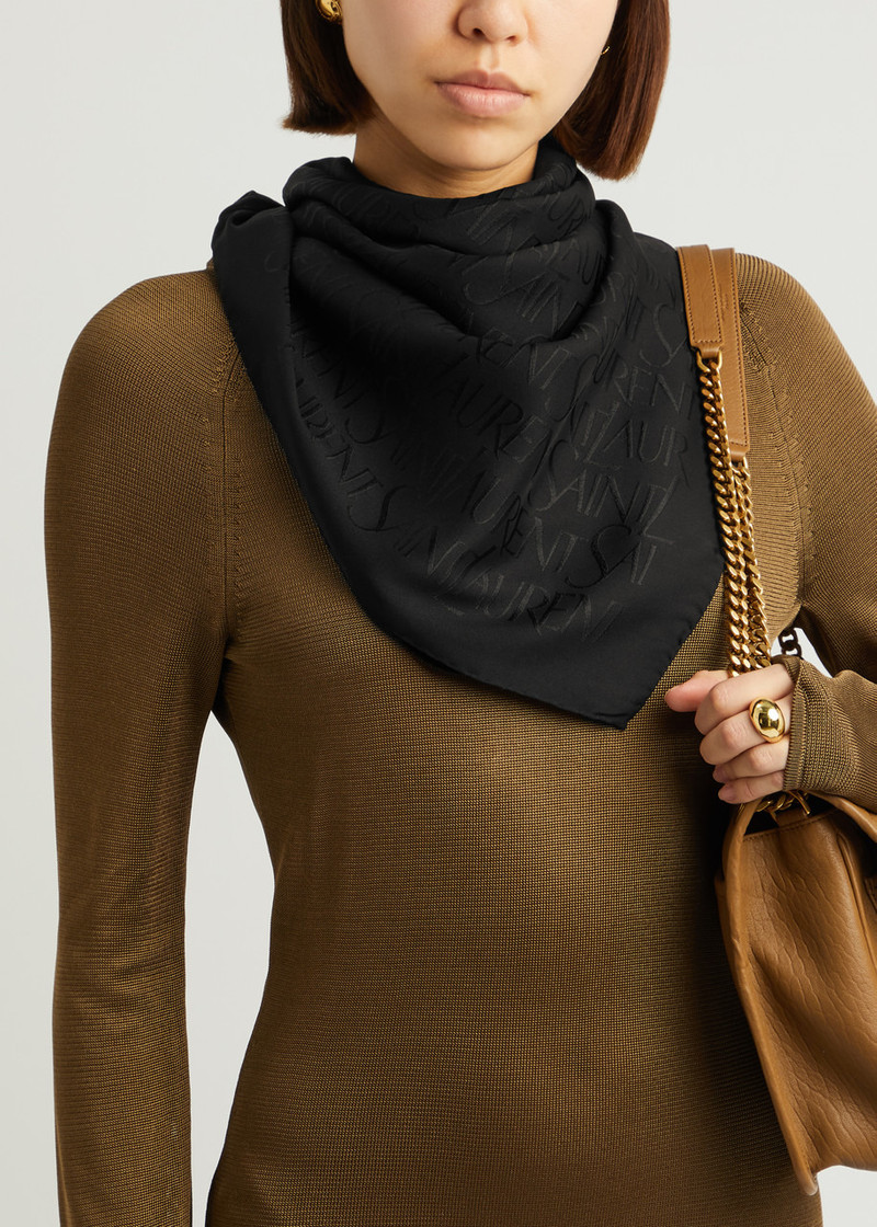 SAINT LAURENT Logo-jacquard silk scarf outlook