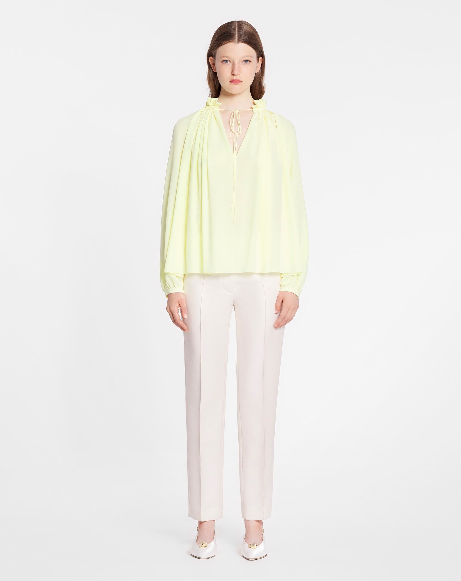 LONG SLEEVES BLOUSE WITH OPEN NECK AND RUFFLES IN LIGHT SILK - 2
